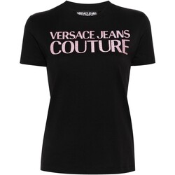textil Mujer Camisas Versace Jeans Couture -  Camiseta Logo Gummy Gliter Logo Rosa Negro