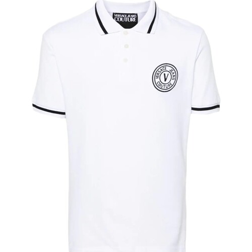 textil Hombre Camisas manga larga Versace Jeans Couture -  Polo con Logo V-Embleme y Vivos en Contraste Blanco