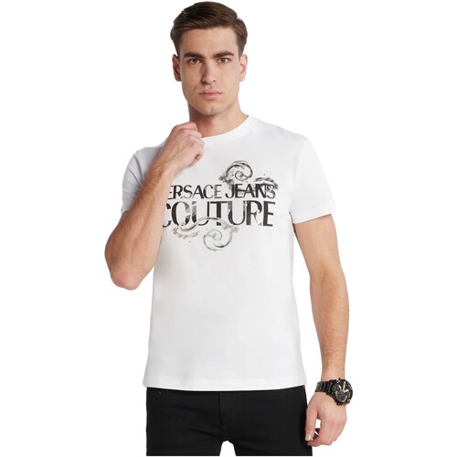 textil Hombre Camisas manga larga Versace Jeans Couture -  Camiseta con Logo Watercolour Couture Blanco