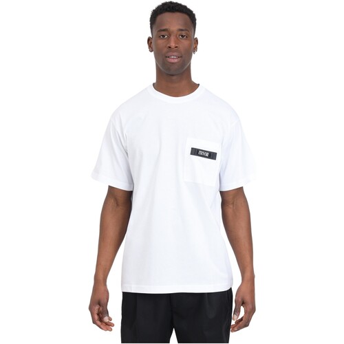 textil Hombre Camisas manga larga Versace Jeans Couture -  Camiseta Bolsillo en el Pecho con Logo Blanco