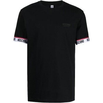 textil Hombre Camisas manga larga Moschino - Camiseta Manga Corta con Cinta Logo en Puos Negro