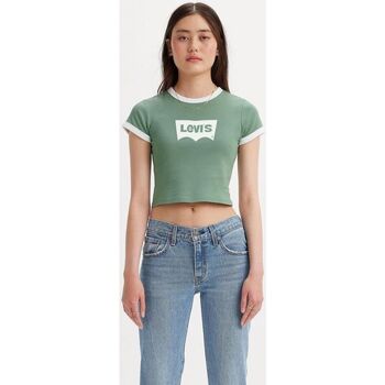 textil Mujer Tops y Camisetas Levi's A3523 0064 - GRAPHIC RINGER MINI-WONKY BW DARK FOREST Verde
