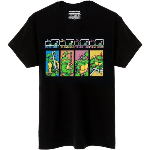 textil Hombre Camisetas manga larga Teenage Mutant Ninja Turtles Press Start Arcade Game Negro