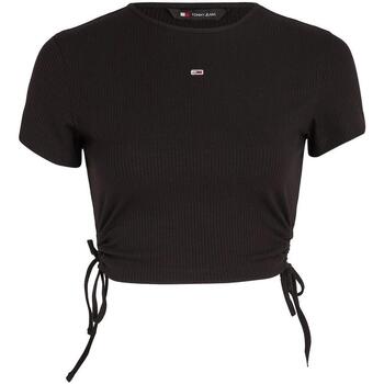textil Mujer Tops y Camisetas Tommy Jeans TJW CRP GATHERING SS RIB TOP Negro