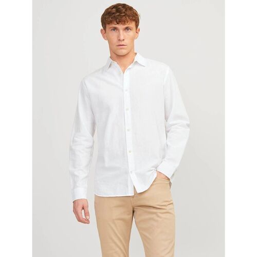 textil Hombre Camisas manga larga Jack & Jones 12248384 SUMMER LINEN-WHITE Blanco