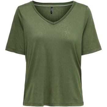 textil Mujer Tops y Camisetas Only ONLELISE S/S V-NECK TOP Verde