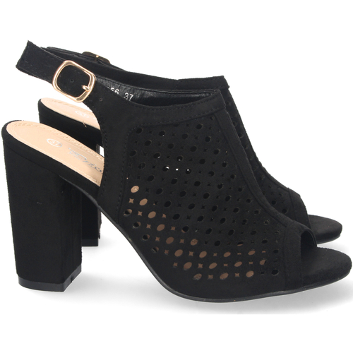Zapatos Mujer Sandalias Nobrand Sandalia de Tacón con Calados y Hebilla Negro