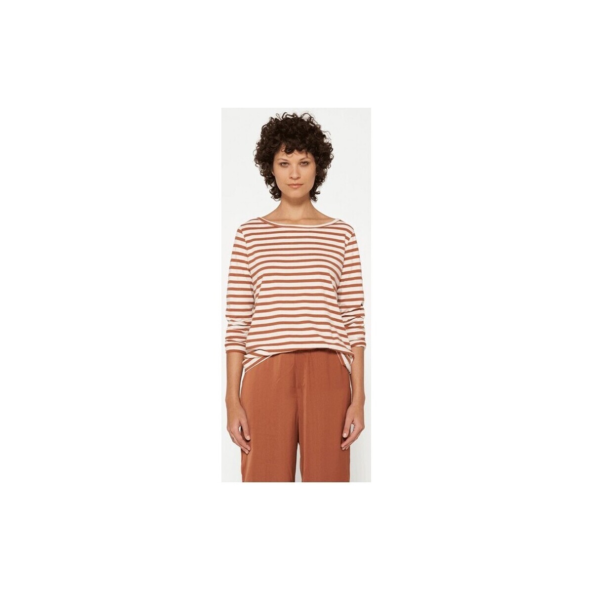 textil Mujer Camisetas manga corta 10 Days Longsleeve Tee Stripes Ecru Brown Multicolor