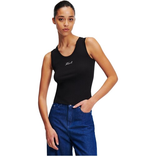 textil Mujer Camisas Karl Lagerfeld - Camiseta de Tirantes con Logo Negro
