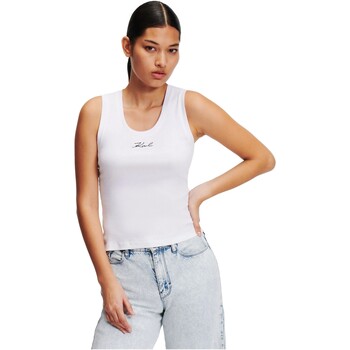 textil Mujer Camisas Karl Lagerfeld - Camiseta de Tirantes con Logo Blanco