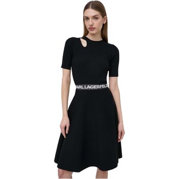 textil Mujer Vestidos Karl Lagerfeld - Vestido de Punto con Logotipo Karl y Abertura Negro