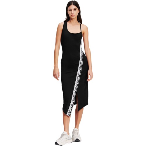 textil Mujer Vestidos Karl Lagerfeld - Vestido Midi Asimtrico con Logotipo de Karl Negro