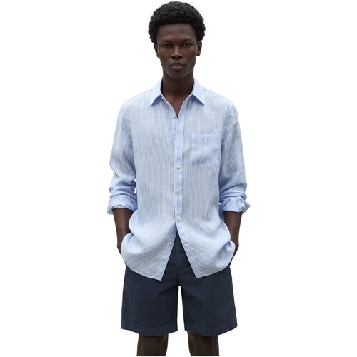textil Hombre Camisas manga larga Ecoalf - Camisa Adana de Lino con Estampado de Rayas Azul