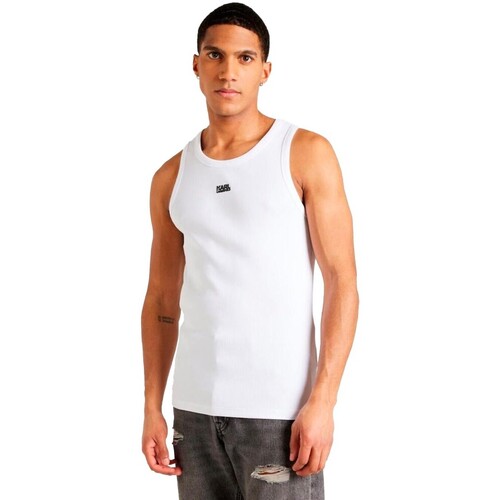 textil Hombre Camisetas manga corta Karl Lagerfeld - Camiseta Sin Mangas y Logo Blanco