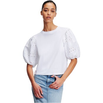 textil Mujer Camisas Karl Lagerfeld - Camiseta Manga Corta con Bordado Ingls Blanco