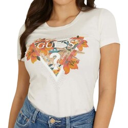 textil Mujer Tops y Camisetas Guess Ss Cn Tropical Triangle Tee Blanco