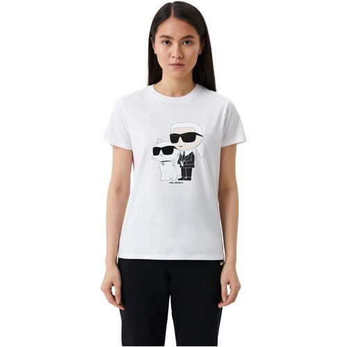 textil Mujer Camisas Karl Lagerfeld - Camiseta Kark y Choupette Ikonik 2.0 Blanco