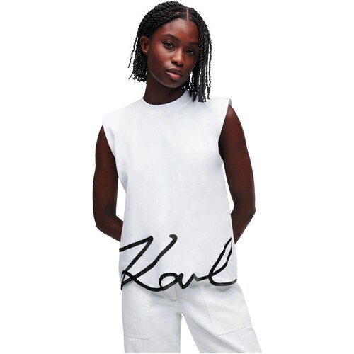 textil Mujer Camisas Karl Lagerfeld - Camiseta sin Mangas Karl Signature Blanco