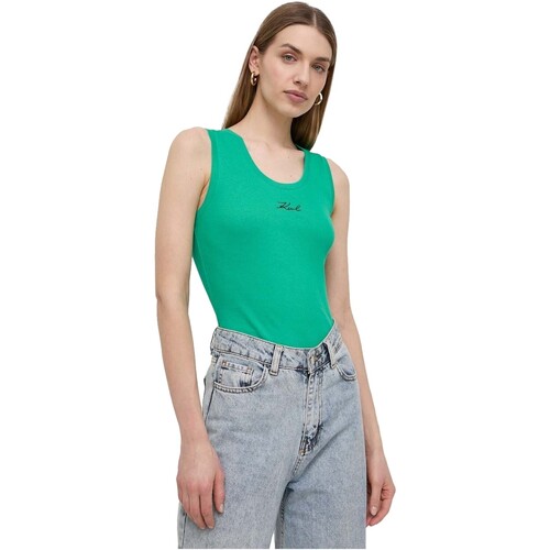 textil Mujer Camisas Karl Lagerfeld - Camiseta sin Mangas con Logo Verde