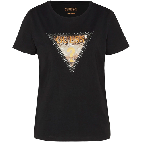 textil Mujer Tops y Camisetas Guess Ss Cn Animal Triangle Tee Negro