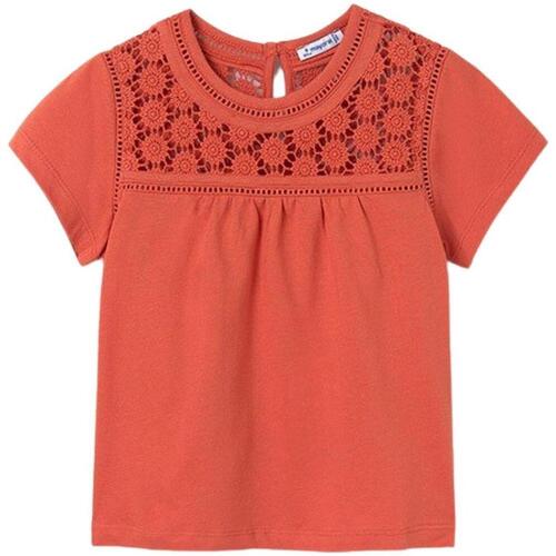 textil Niña Tops y Camisetas Mayoral Camiseta combinada guipur Calabaza Naranja
