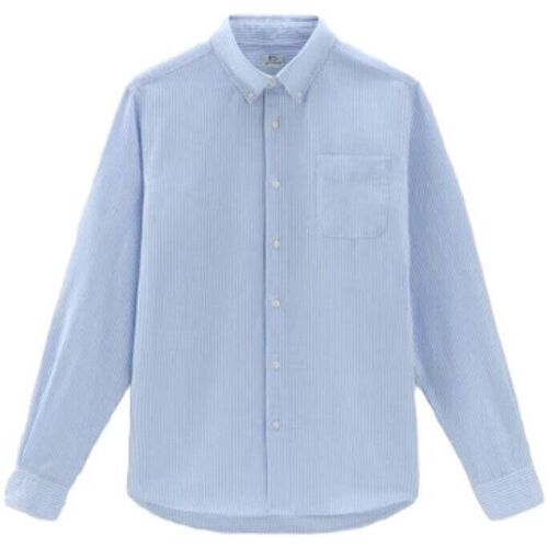 textil Hombre Camisas manga larga Woolrich Camisa Botton Down Linen Hombre Alaskan Blue Stripe Azul