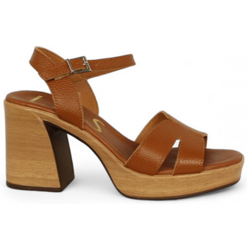 Zapatos Mujer Mocasín Lolas sandalia piel con semicuña efecto madera Marrón