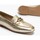 Zapatos Mujer Zapatos de tacón Pitillos Mocasines de mujer en piel laminada con adorno y tacón bajo Oro
