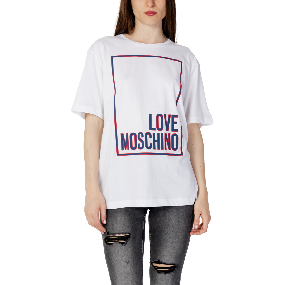 textil Mujer Camisetas manga corta Love Moschino STAMPA LOGO BOX W 4 F87 52 M 4405 Blanco