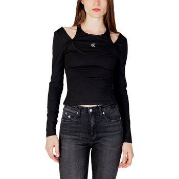 textil Mujer Camisetas manga larga Calvin Klein Jeans DOUBLE LAYER MILANO J20J221416 Negro