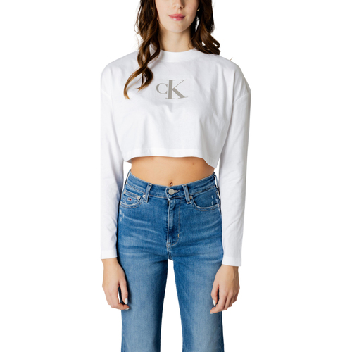 textil Mujer Camisetas manga larga Calvin Klein Jeans SEQUIN LONG SLEEVE J20J223252 Blanco