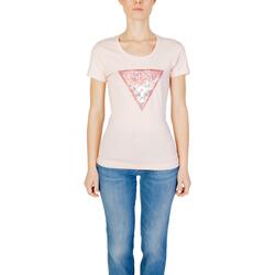 textil Mujer Camisetas manga corta Guess RN SATIN TRIANGLE W4GI21 J1314 Rosa