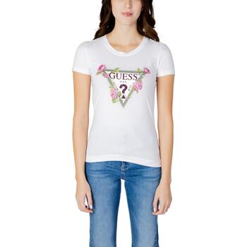 textil Mujer Camisetas manga corta Guess SS RN FLORAL TRIANGLE W4RI28 J1314 Blanco