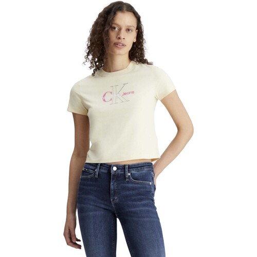 textil Mujer Tops y Camisetas Ck Jeans Bold Monologo Baby T Beige