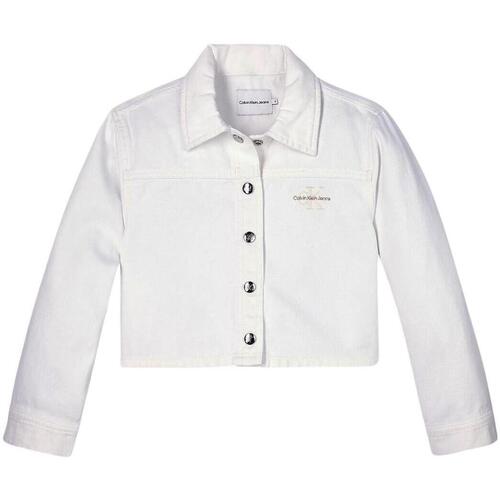 textil Niña Chaquetas de cuero / Polipiel Calvin Klein Jeans WHITE BUTTON DENIM JACKET Blanco