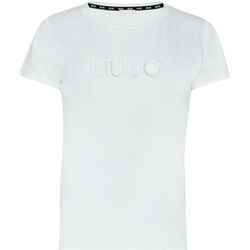 textil Mujer Tops y Camisetas Liu Jo Camiseta con logotipo bordado y strass marfil/LIU JO