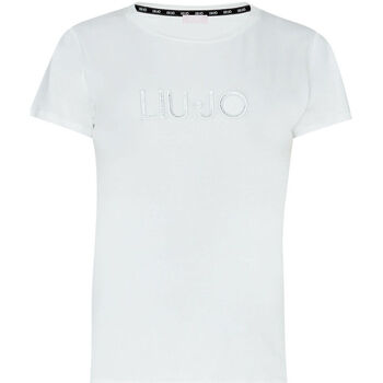 textil Mujer Tops y Camisetas Liu Jo Camiseta con logotipo bordado y strass marfil/LIU JO