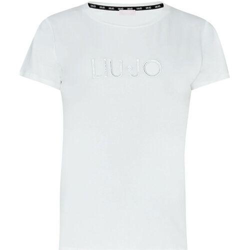 textil Mujer Camisetas manga corta Liu Jo Camiseta con logotipo bordado y strass Blanco