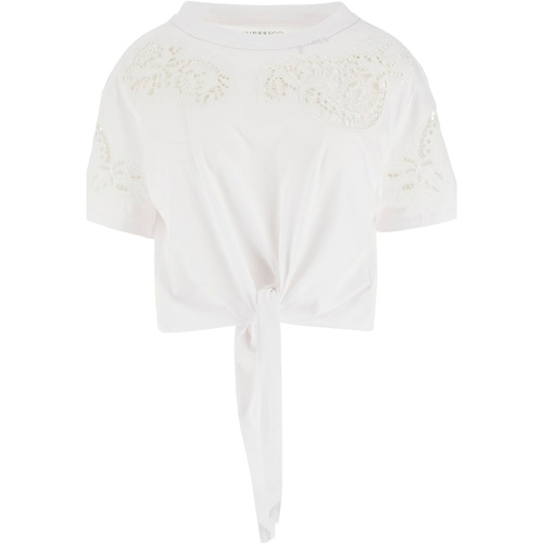 textil Mujer Tops y Camisetas Guess Ss Cn Ajour Lace Tee Blanco