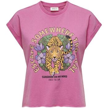 textil Mujer Camisetas manga corta Only 15320658-Strawberry Rosa