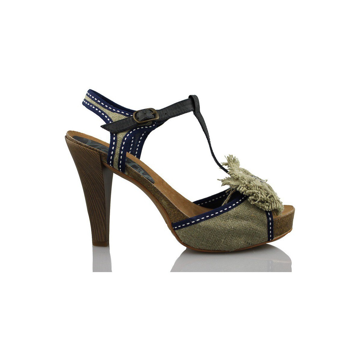 Zapatos Mujer Sandalias Vienty BIO LAZO NATURAL CINTAS AZUL Beige
