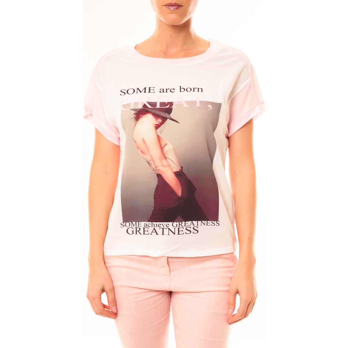 textil Mujer Camisetas manga corta By La Vitrine Tee-shirt B005 Blanc/Rose Rosa