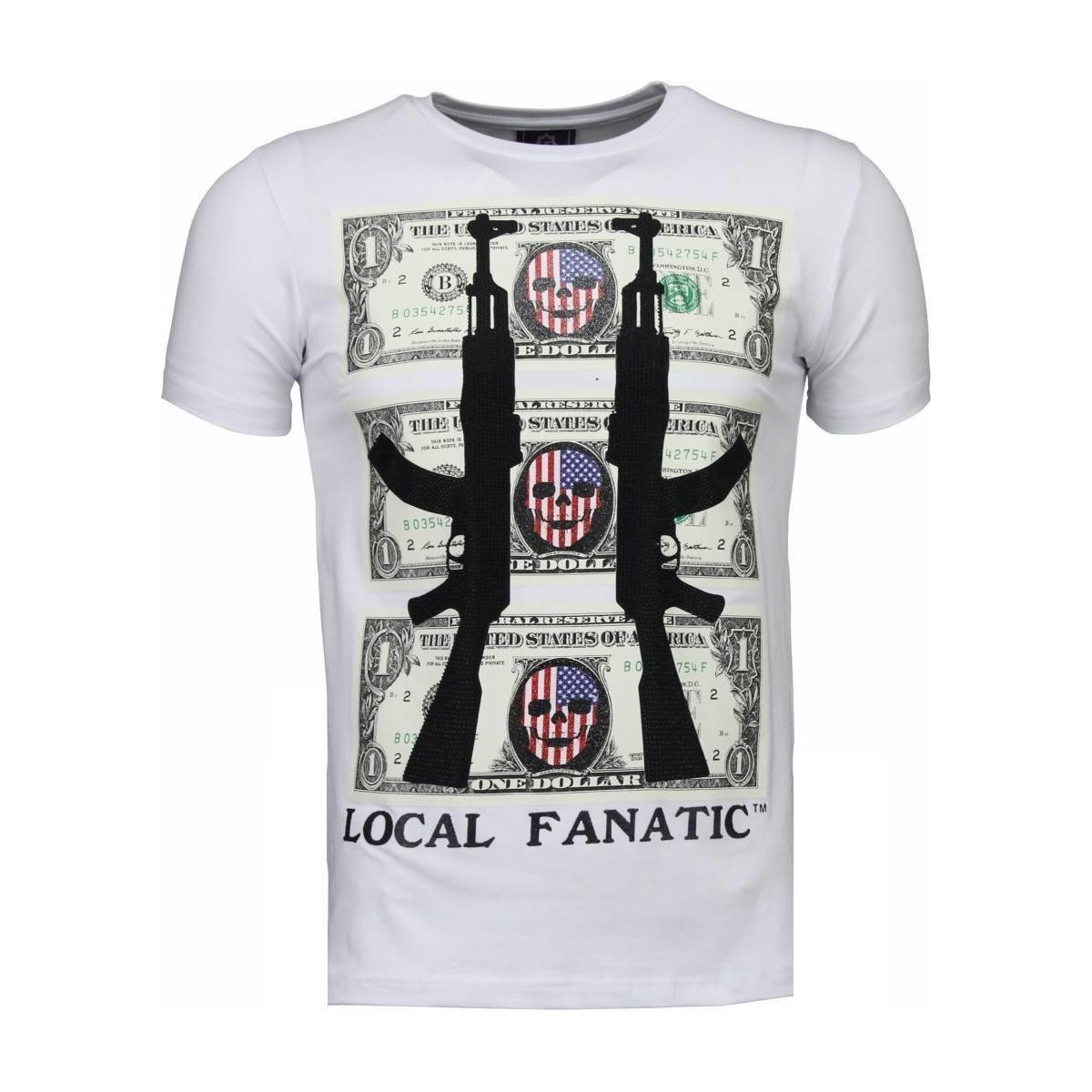 textil Hombre Camisetas manga corta Local Fanatic AK Dollar Rhinestone Personalizadas Blanco