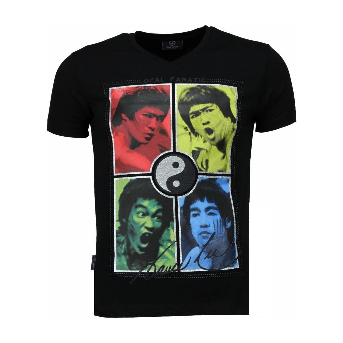 textil Hombre Camisetas manga corta Local Fanatic Bruce Lee Ying Yang Personalizadas Negro