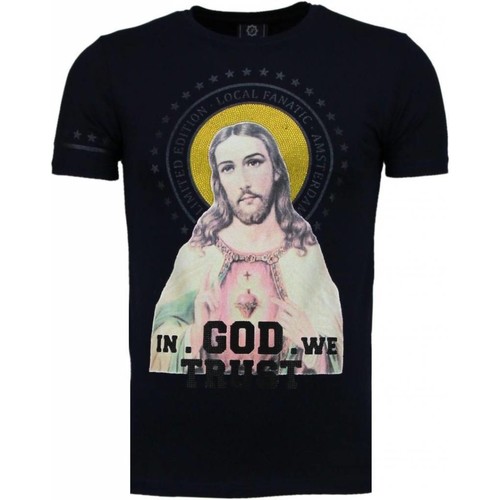 textil Hombre Camisetas manga corta Local Fanatic Jezus Rhinestone Personalizadas Negro