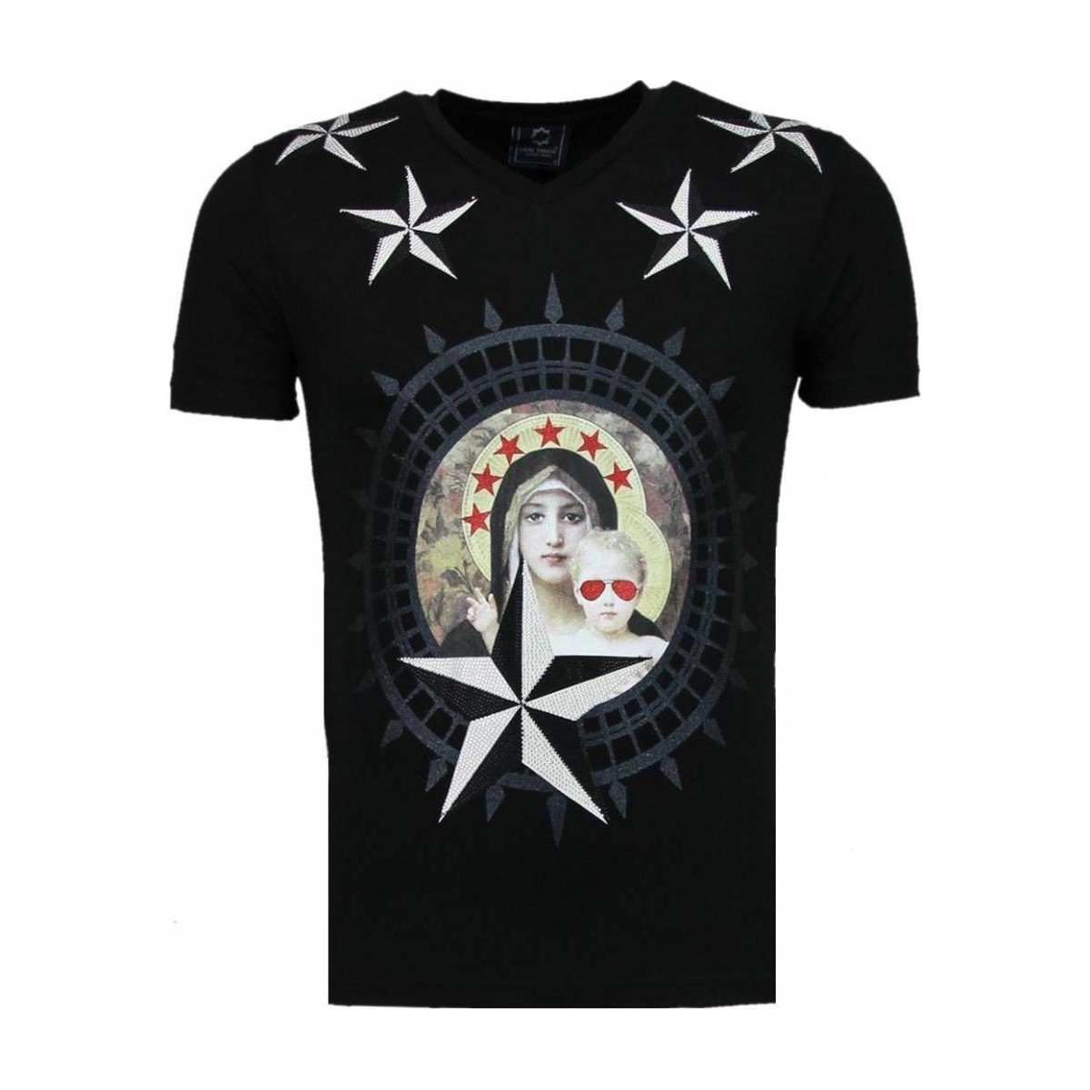 textil Hombre Camisetas manga corta Local Fanatic Holy Mary Rhinestone Personalizadas Negro