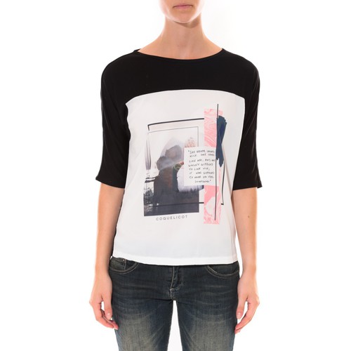 textil Mujer Camisetas manga corta Coquelicot Tee shirt  Noir & Blanc 16409 Negro