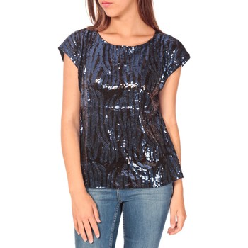 textil Mujer Tops / Blusas Tcqb Top 23171 paillettes Julie GG Noir/Bleu Negro