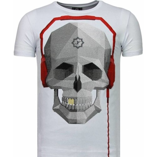 textil Hombre Camisetas manga corta Local Fanatic Skull Bring The Beat Rhinestone Blanco