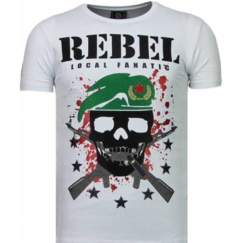 textil Hombre Camisetas manga corta Local Fanatic Skull Rebel Rhinestone Blanco